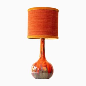 Red Brown Ceramic Floor Table Lamp with Lampshade attributed to R. Houben, 1970s