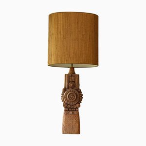 Terracotta Ceramic Floor Table Lamp by R. Rooke with Lampshade attributed to R. Houben, 1960s
