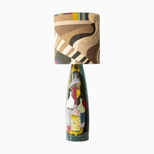 Glazed Ceramic Table Lamp with Lampshade attributed to R. Houben, 1970s