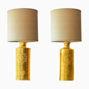 Steh- oder Tischlampen aus Keramik von Bitossi mit Lampenschirmen aus Seide, R. Houben zugeschrieben, 1970er, 2er Set