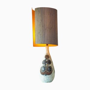 Beige and Blue Ceramic Floor or Table Lamp with Lampshade attributed to R. Houben, 1970s