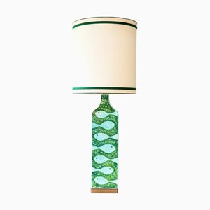 Smaragd and Light Turquoise Ceramic Floor Lamp with Lampshade attributed to R. Houben, 1970s