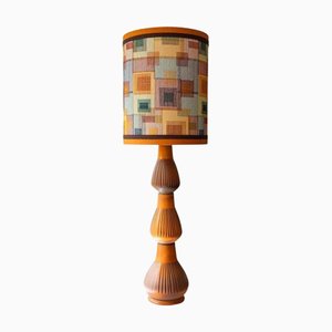 Orange Ceramic Floor or Table Lamp with Lampshade attributed to R. Houben, 1970s