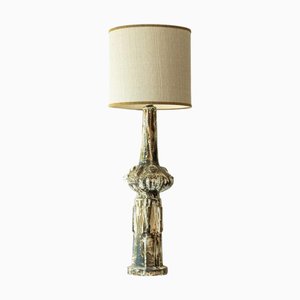 Ceramic Lamp with Silk Lampshade attributed to R. Houben, 1970s