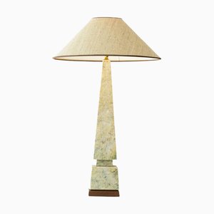 Marble Table Lamp with Beige Silk Lampshade attributed to R. Houben, 1970s
