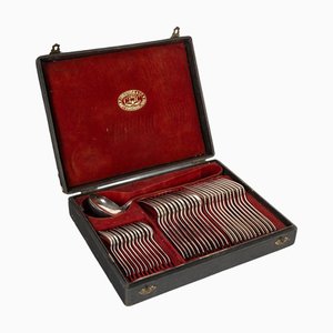 Versilbertes Napoleon III Besteck mit Etui, 19. Jh.