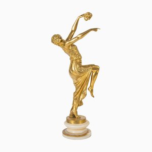 Art Nouveau Gilt Bronze Sculpture in Onyx Base attributed to Joe Descomps, 1900s