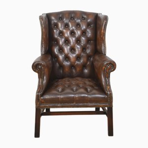 Leather Upholstered Wingback Armchair, 1890s