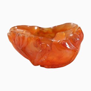 Pinselhalter aus geschnitztem Achat mit Reliefdekor, China, 20. Jh.