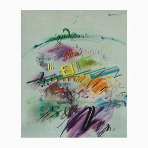 Adolf Genovart, Composición caligráfica abstracta, óleo sobre lienzo