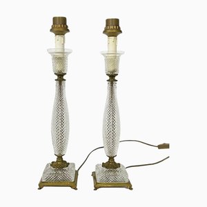 French Diamond Shaped Crystal Cut Table Lamps, 1970s, Set of 2
