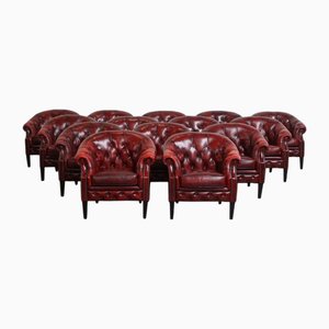 Poltrone Chesterfield in pelle di vacchetta rossa, set di 14