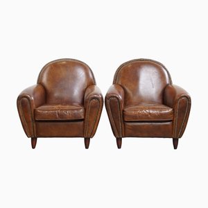 Runder Sessel aus Rindsleder, 2er Set