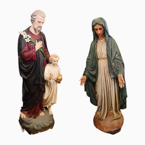 Lifesize Italian Mary and Joseph & Jesus Statues, 1920s, Plaster, Set of 2