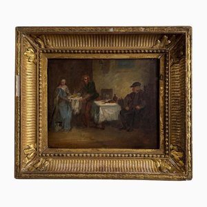 Escena de taberna, siglo XIX, óleo sobre tabla, enmarcado