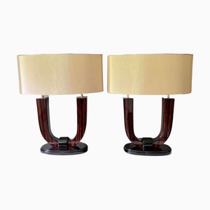 Französische Art Deco Makassar Tischlampen, 1930er, 2er Set