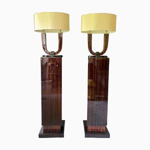 French Art Deco Pedestals and Table Lamps in Macassar Ebony, 1930s, Set of 4