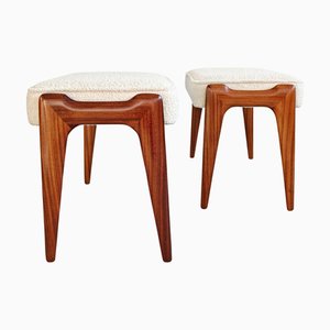 Ottomans in Mahogany and Off-White Boucle attributed to Ico Parisi, 1960s, Set of 2