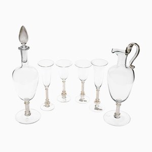 Verres à Pied en Feuille d'Or, Pichet et Bouteille attribués à Fuin, 1990s, Set de 6