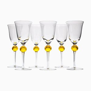 Verres à Pied Transparent avec Sphères Jaunes d'Uranium de Cenedese, 1950s, Set de 6