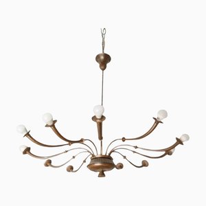 Lustre à 12 Lampes Mid-Century Moderne en Laiton par Caccia Dominioni pour Azucena, 1950s