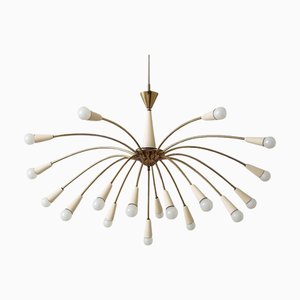 Lampadario a 18 luci in ottone di Achille Castiglioni, Italia, anni '50