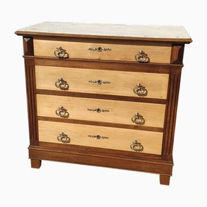 Cassettiera in legno e marmo bianco, anni '50