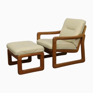Set de Fauteuils avec Ottomane en Cuir par Poul Jeppesen pour Holstebro, Danemark, 1970s