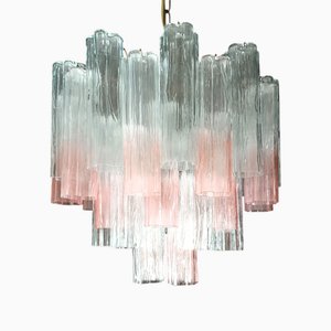 Vintage Murano Glas Kronleuchter in Rosa Kristallglas, Venedig, Italien, 1980er