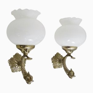Carp Wall Lights in Silver Metal and Opaline, 1960s, Set of 2