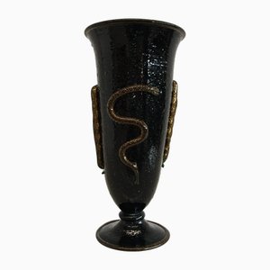 Jarrón artístico de cristal de Murano con decoración de serpiente Pulegoso Napoleone Martinuzzi para Venini años 30 de Napoleone Martinuzzi