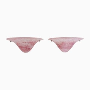 Half-Moon Wall Lights in Pink Glass Paste Art Glassware, 1980s