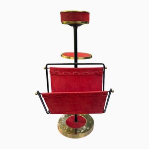Porte-Revues Mid-Century avec Cendrier Intégré et Étagère en Verre en Laiton et Suède, 1950s
