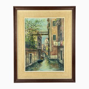 Italienischer Künstler, Kanal von Venedig, Original Ölgemälde, 1960er, Gerahmt