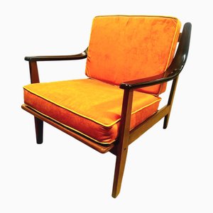 Poltrona vintage in legno e velluto, anni '60