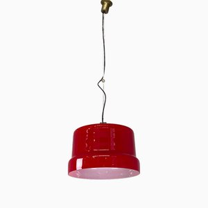 Mid-Century Modern Italian Red and White Chandelier with Bead Decoration, 1960s