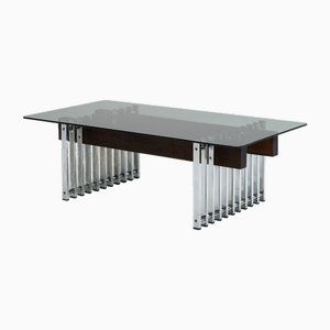 Table Basse en Chrome, Teck et Verre Fumé, Italie, 1970s