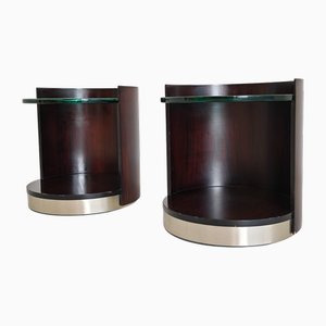 Round Bedside Tables in Wood and Glass by G. Moscatelli for Formanova attributed to Gianni Moscatelli, 1960s, Set of 2