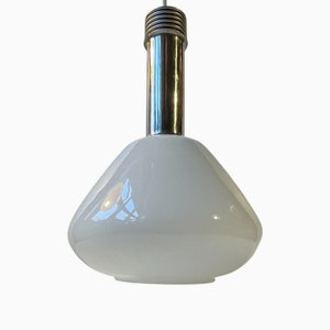 Modern Italian Ceiling Lamp in White Opaline Glass & Chrome, 1970s