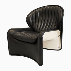 Space Age Armchair in Leather and Fiberglass Model Lotus Andrè Vandenbeuk for Strassle, 1960s