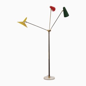 Italian Floor Lamp with Three Colored Aluminum Shades, 1950s