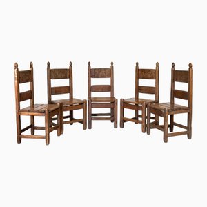Sedie da pranzo rustiche, anni '70, set di 5