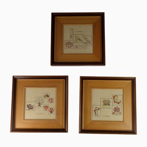 Art Naif Painted Ceramic Tiles with Vegetables, Italy, 1970s, Set of 3