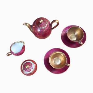 Gilded Porcelain Service Tete À Tete in Pink and Gold, Set of 5