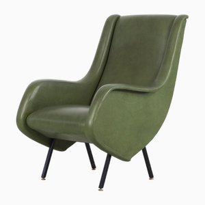 Fauteuil Mid-Century en Skaï Vert, Italie, 1950s