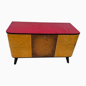 Cómoda vintage con puertas laterales y puerta abatible, años 50