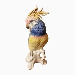 Blaue Papageienfigur aus Porzellan von Karl Ens, Saxe, 19. Jh.