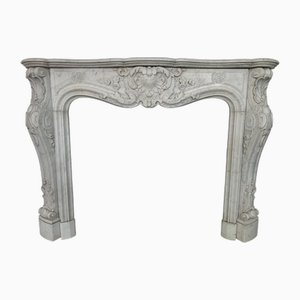 19th Century Napoleon III Louis XV Fireplace in White Carrara Marble