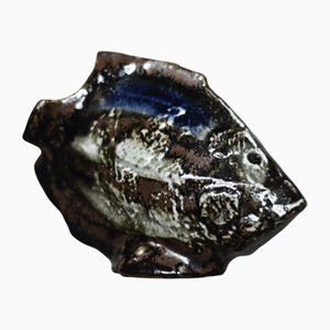 Mid-Century Scandinavian Modern Brown and Cobalt Stoneware Fish Figurine by Carl-Harry Stålhane for Rörstrand, 1960s