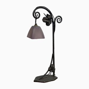 Early 20th Century Lamp in Steel and Glass Paste Tulip